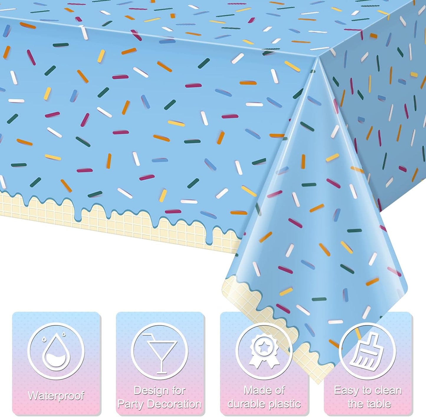 6pcs Sprinkle Ice Cream Party Decorations Tablecloths,Disposable Plastic Rectangle Table Covers for Baby Shower Sweet One Girl Birthday Donut Themed Party Supplies, 3 Color,54 X 108 Inch