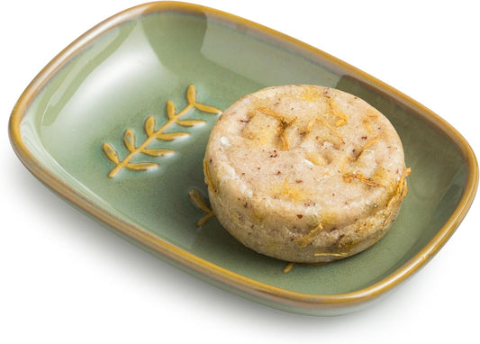 Soap Dish Soap Holder Shower, Ceramic Soap Dishes for Bar Soap Sponge, Shower Soap Dish Soap Saver Tray for Bathroom Kitchen Sink, Easy to Clean, Green