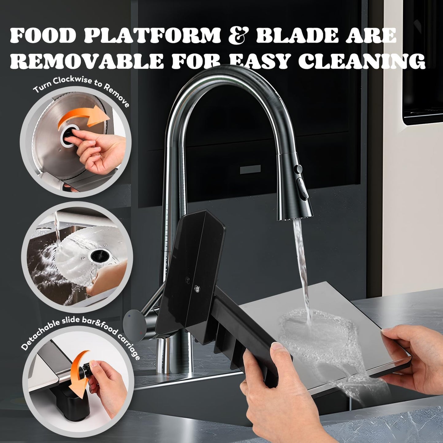 Moongiantgo Meat Slicer Electric with Removable 7.5’’ Blades Stainless Steel, 0-18mm Adjustable Thickness, Deli Food Slicer with Child Lock Protection for Meat, Fruit, Bread, Cheese, 110V