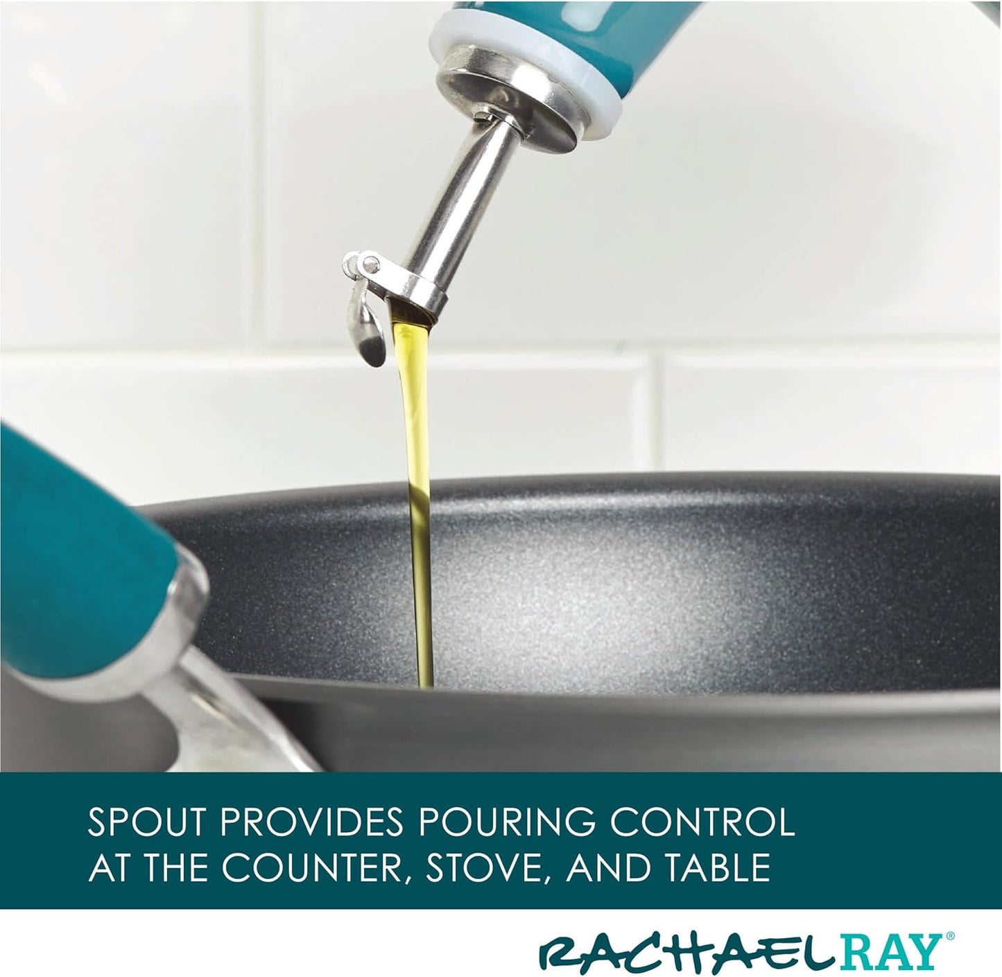 Rachael Ray Ceramics EVOO Oil and Vinegar Dispensing Bottle, 24 Ounce, Turquoise