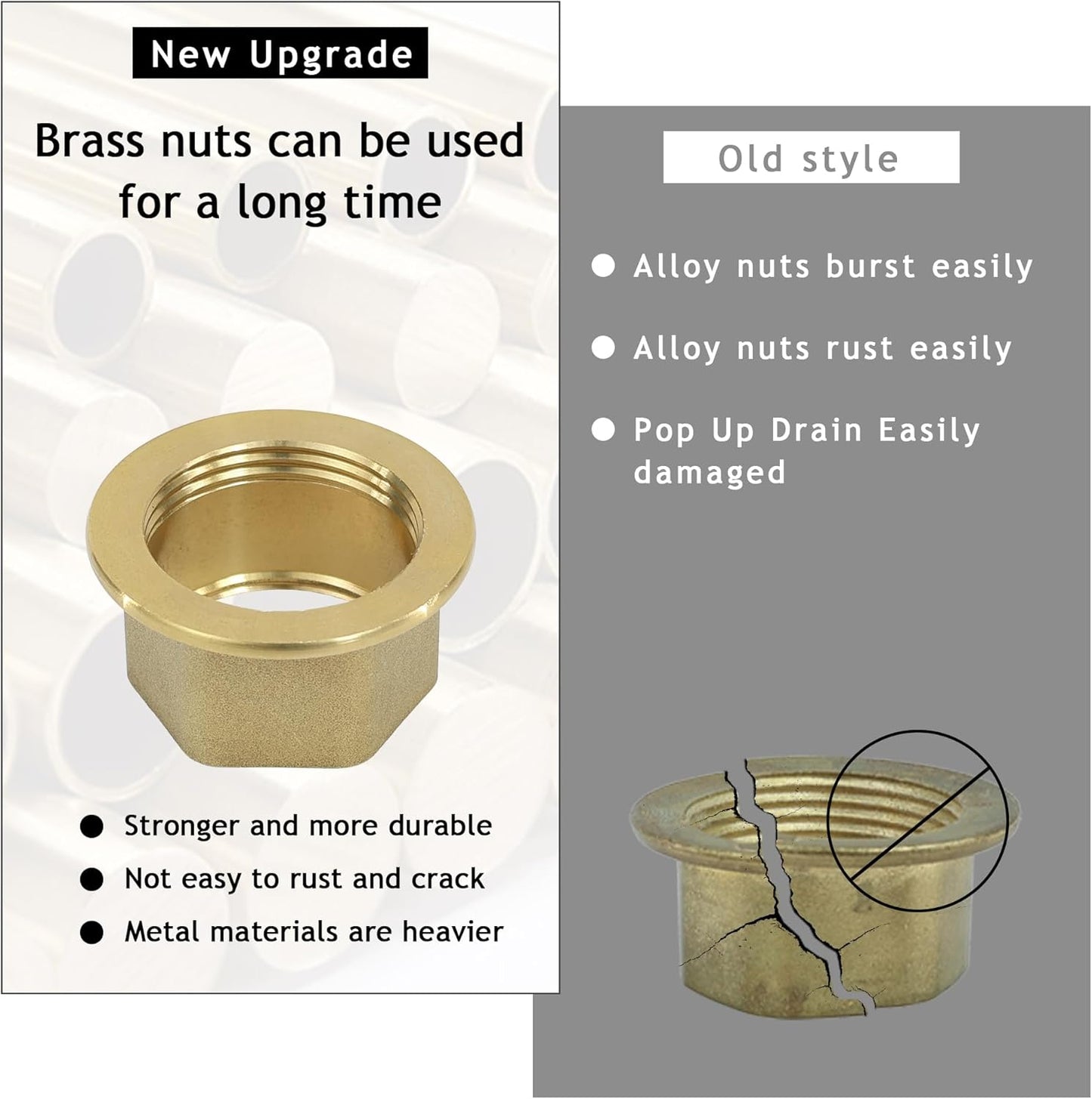 Bathroom Sink Drain, 2 Pack Gold Drain Stopper with Overflow,Pop Up Drain Assembly with Detachable Strainer Basket,Built-in Anti-Clogging Strainer,Stainless Steel