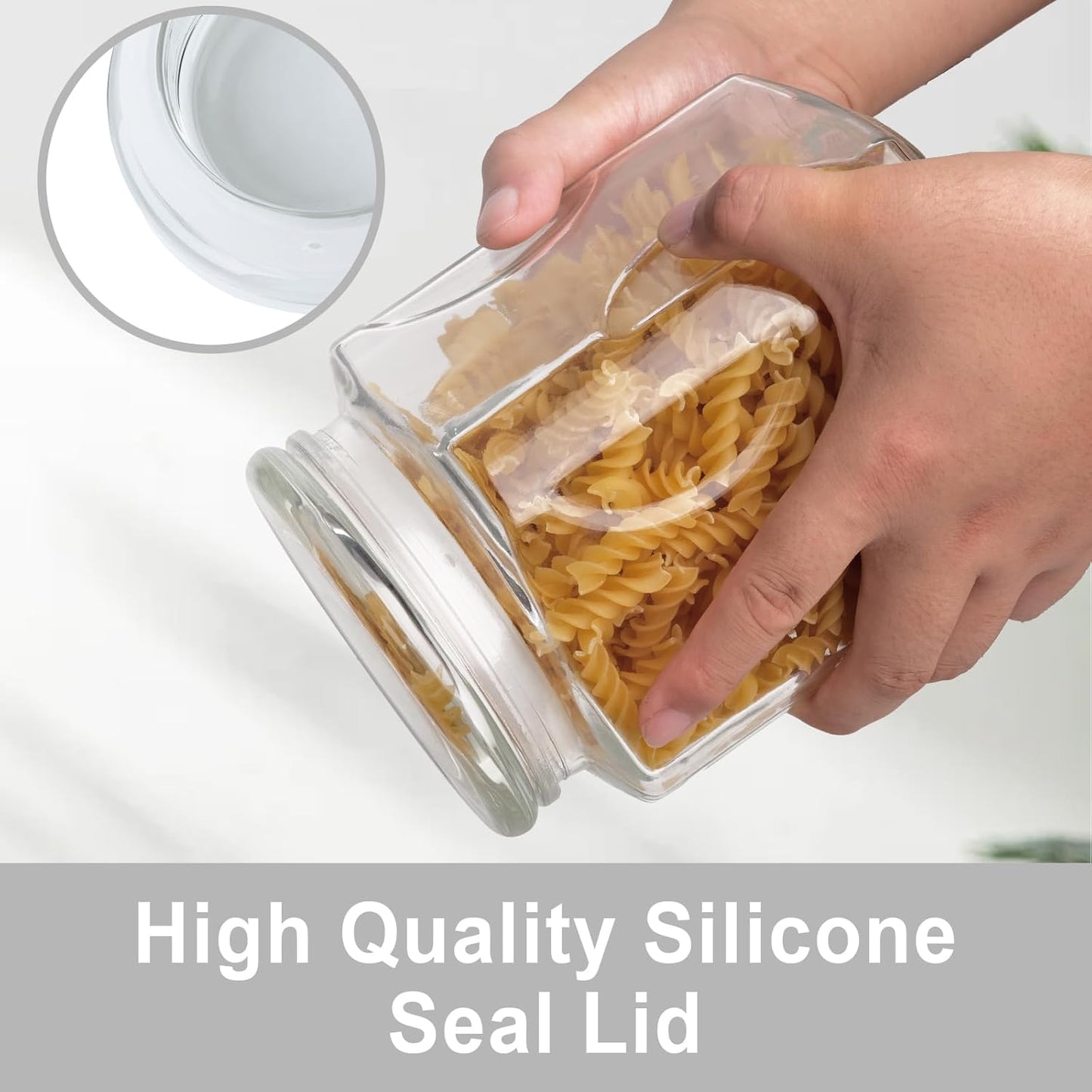 Glass Jars with Lids 64 oz, Airtight Silicone Seal & Non-Slip Design, Large Glass Storage Containers with Lids, Wide-Mouth Storage Containers for Kitchen, Laundry, Pantry & Office