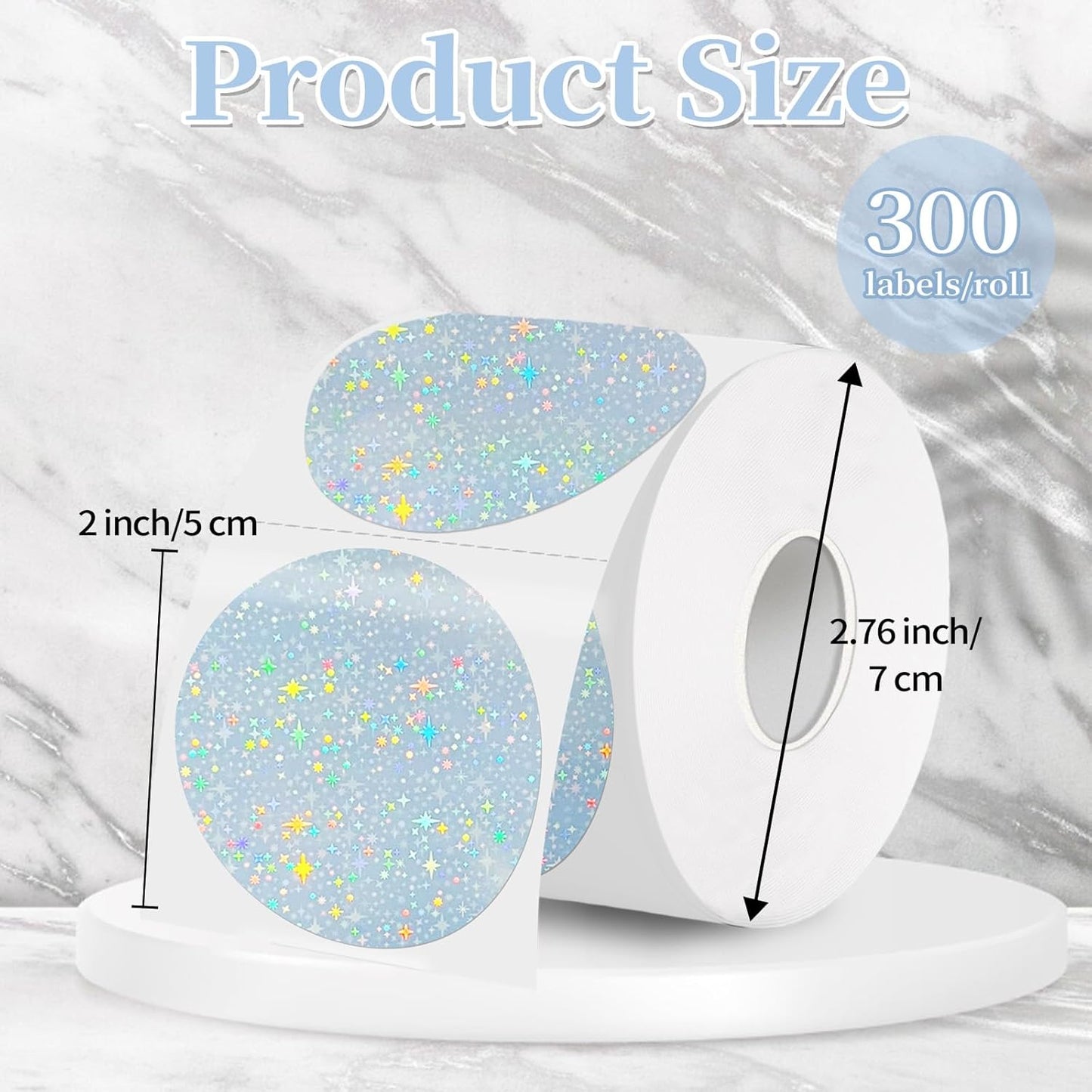 2''Holographic Thermal Label,Round Self-Adhesive Direct Thermal Label,Thermal Stickers for DIY Logo Design,Name Tag (300/Roll Starry Sky