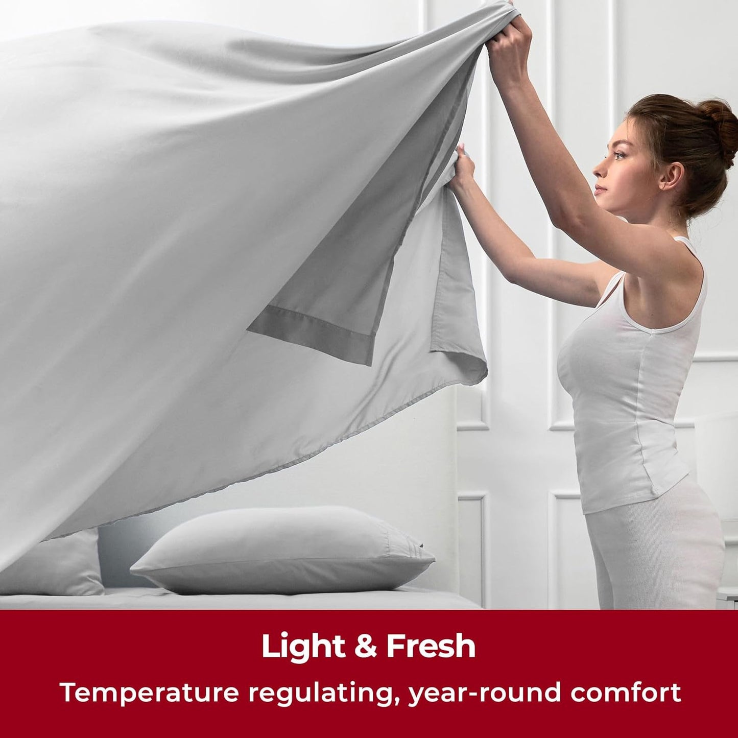 Mellanni Split King Sheets Set - 5 PC Iconic Collection Bedding - Hotel Luxury, Extra Soft, Cooling Bed Sheets - Wrinkle, Fade, Stain Resistant (Split King, Light Gray)