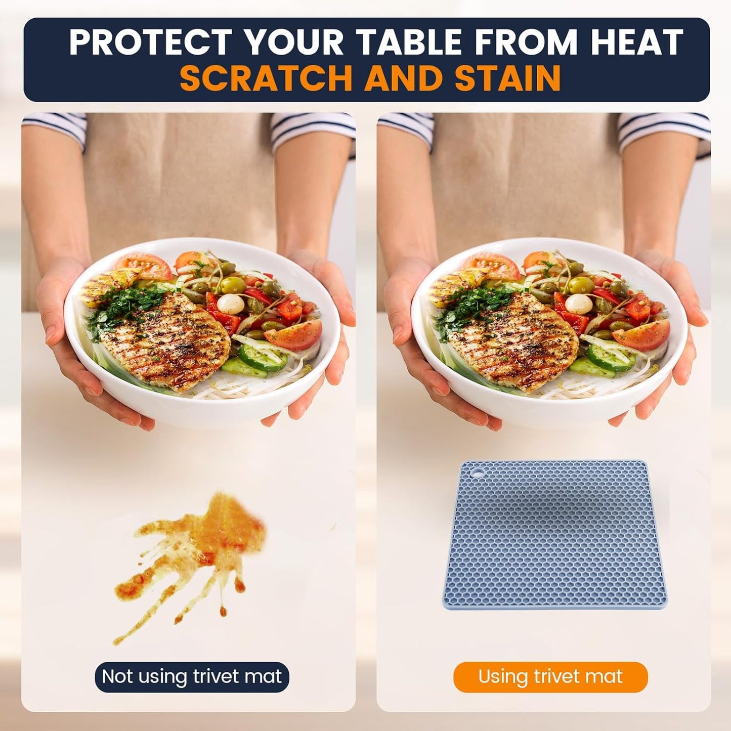 Silicone Trivet Mats 4 Heat Resistant Pot Holders Multipurpose Non-Slip Hot Pads for Kitchen Potholders, Drying mat, Jar Opener, Spoon Holder, Coaster.(Blue)