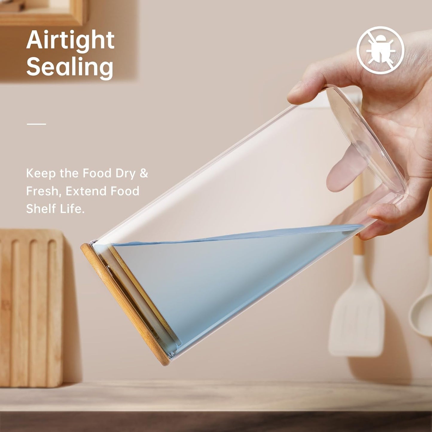 Extra Large Square Glass Flour & Sugar Storage Containers with Airtight Lids, 168 floz - 2 Pack Glass Jars with Bamboo Lids for Pantry, Air tight Food Storage Containers for Cereal, Pasta, Rice