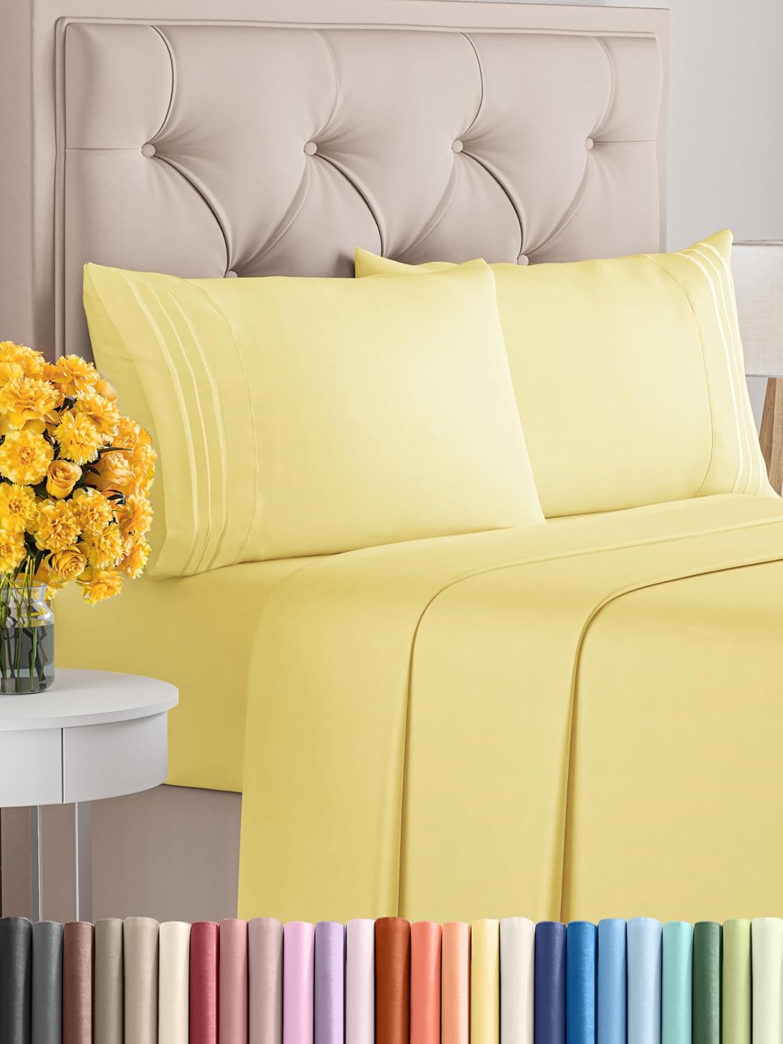 Full Size 4 Piece Sheet Set - Comfy Breathable & Cooling Bed Sheets Set - Hotel Luxury Bedding for Women, Men, Kids, Teens, Boys & Girls - Deep Pockets, Ultra-Soft, Wrinkle Free - Oeko-Tex - Yellow