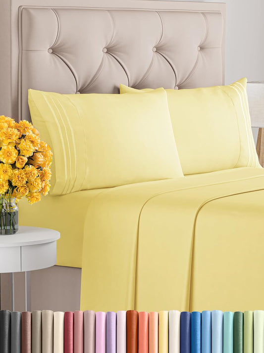 Full Size 4 Piece Sheet Set - Comfy Breathable & Cooling Bed Sheets Set - Hotel Luxury Bedding for Women, Men, Kids, Teens, Boys & Girls - Deep Pockets, Ultra-Soft, Wrinkle Free - Oeko-Tex - Yellow
