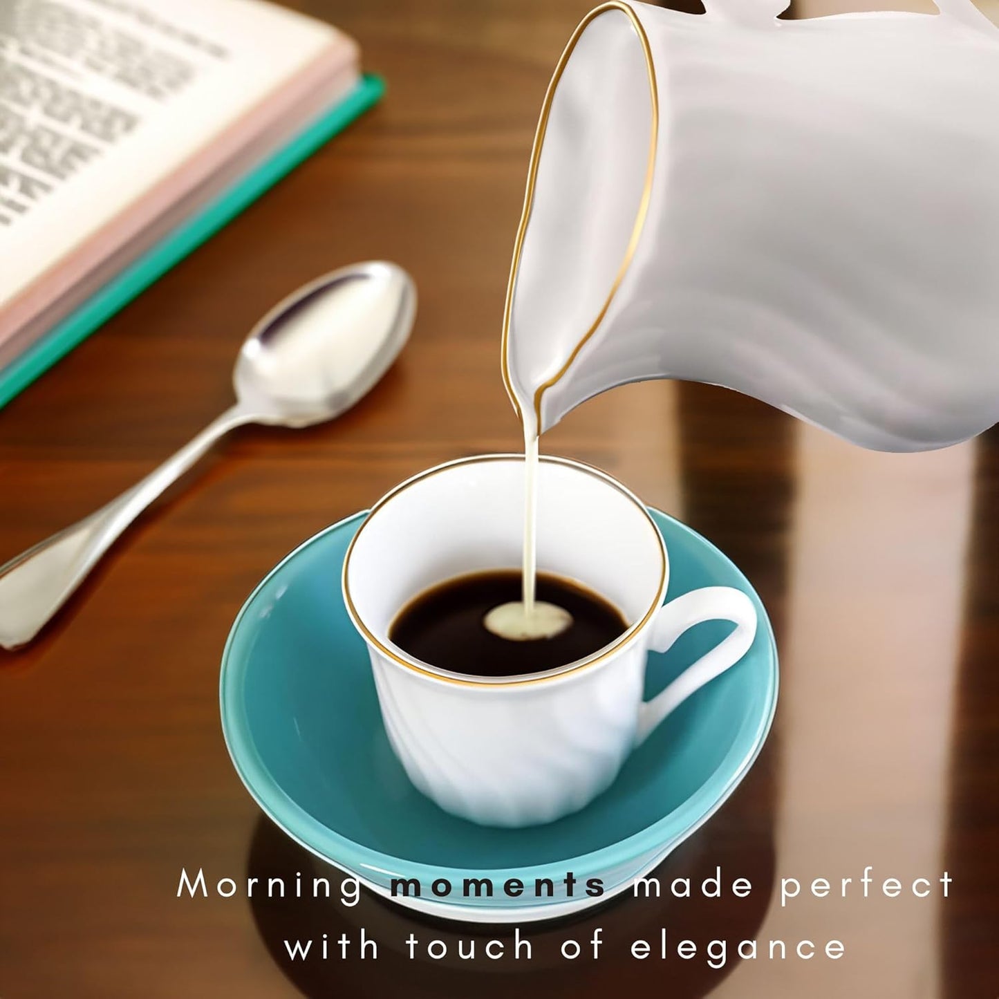 Sugar and Creamer Set - Porcelain Sugar and Creamer Vintage Tea Set with Gold Trims & Embossed Swirls - Exquisite Fine China Tea Set for Parties & Celebrations - Imperial Gold Set by Lynns