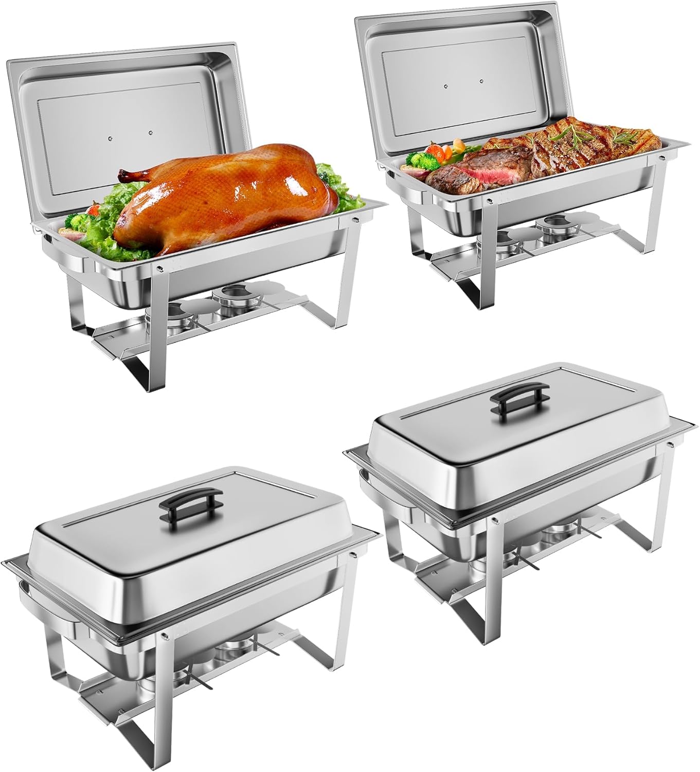 GarveeHome Chafing Dish Buffet Set 4 Pack, 8 QT Food Servers and Warmers Stainless Steel Chafer with Water Pan for Weddings, Parties, Banquets, and Catering