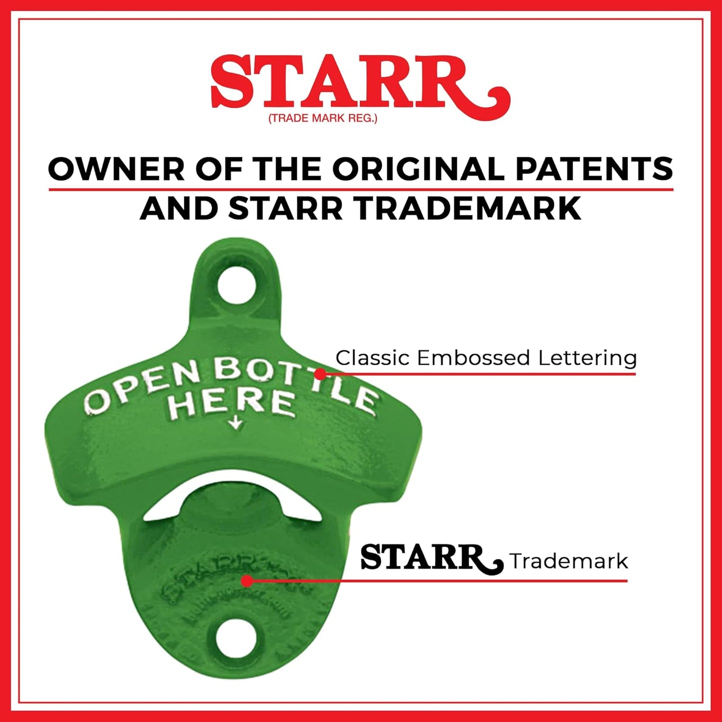 STARR "X" Open Bottle Here | Heavy Duty Classic Wall Mounted Bottle Opener for Easy Beer and Soda Bottle Opening, White
