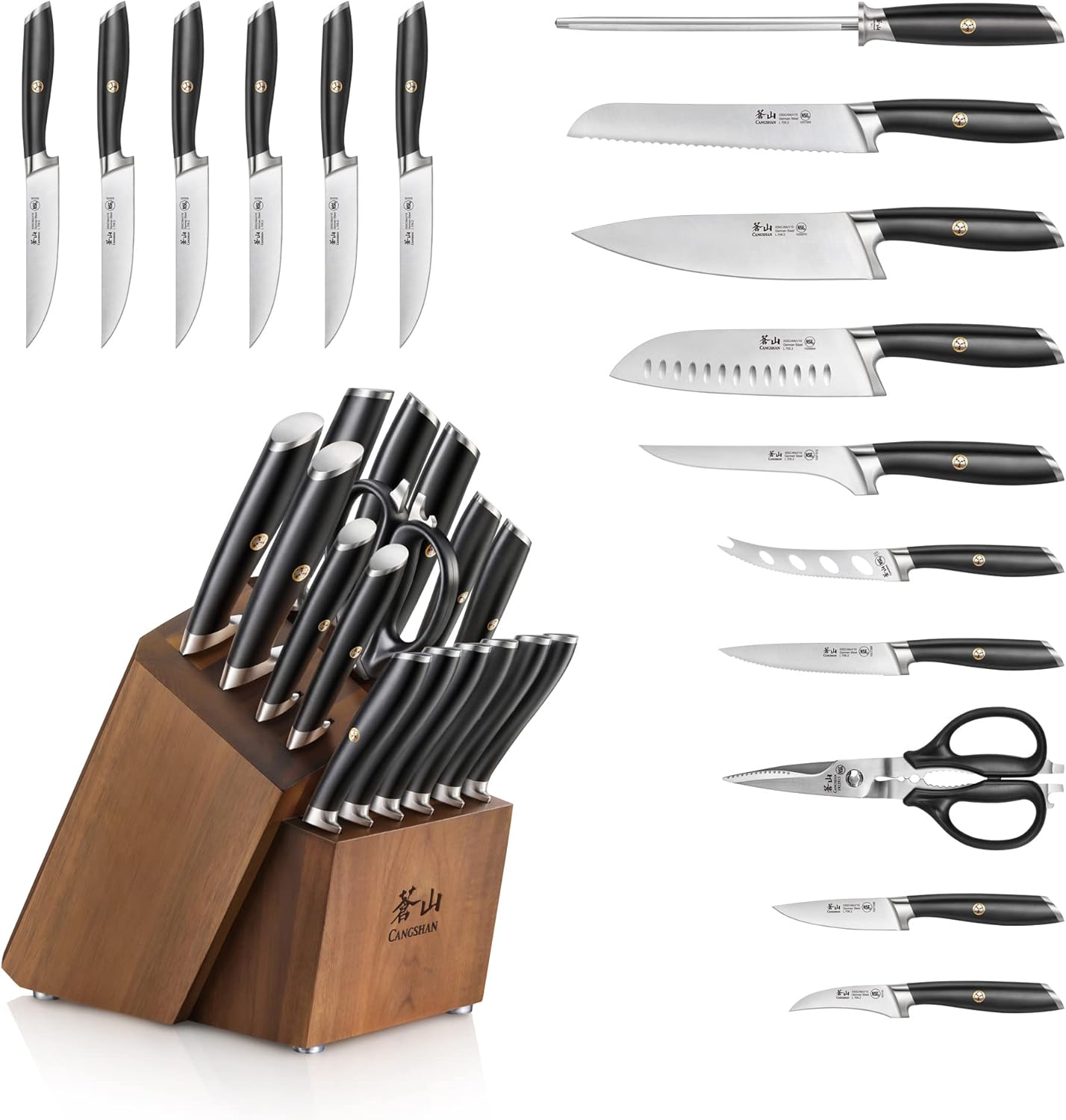 Cangshan L Series 17-Piece German Steel Forged Knife Set, 1026795 (Black)