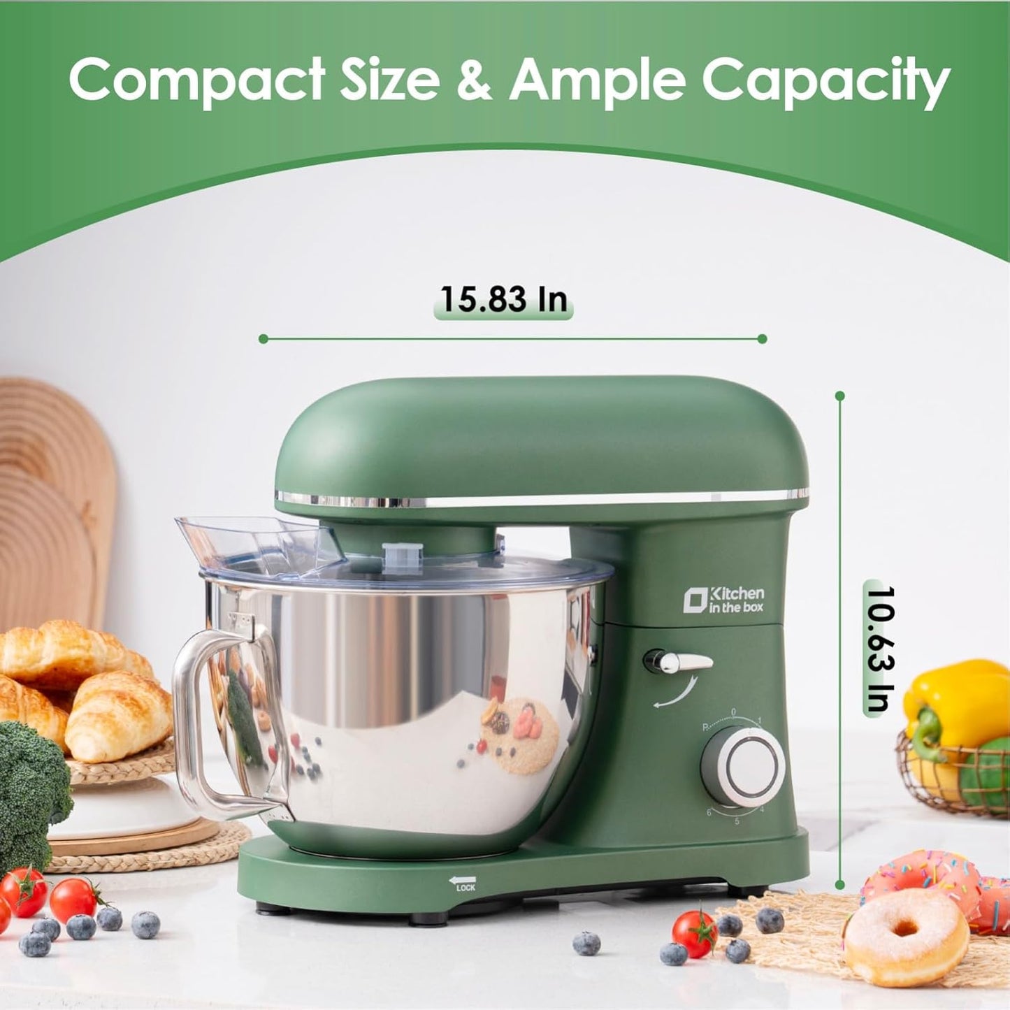 Kitchen in the box Stand Mixer, 900W 8.5QT Kitchen Electric Mixer, 6-Speed Large Capacity Food Mixer for Home Cooks with Egg Whisk, Dough Hook & Flat Beater (Green)