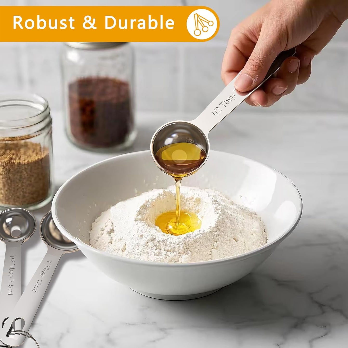 TILUCK Stainless Steel Measuring Spoons Set,Coffee Scoop Spoon,Kitchen Gadgets for Cooking & Baking,Set of 7