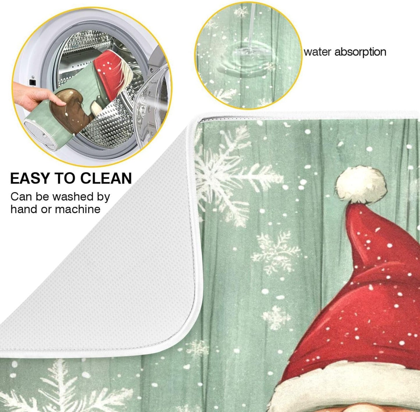 Christmas Gnome with Lantern Dish Drying Mat for Kitchen Counter Absorbent Microfiber Drying Pad, Large 18x24 in, Reversible Drainer Mats