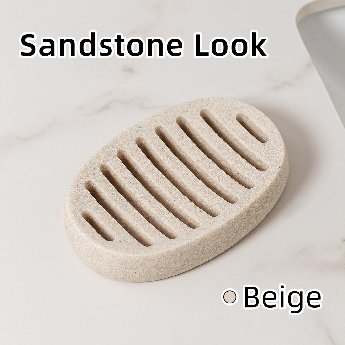 Soap Dish, Self Draining Bar Soap Holders, Oval Soap Saver Spone Holder Tray for Shower Bathroom Sink Countertop Kitchen Bathtub (Beige)