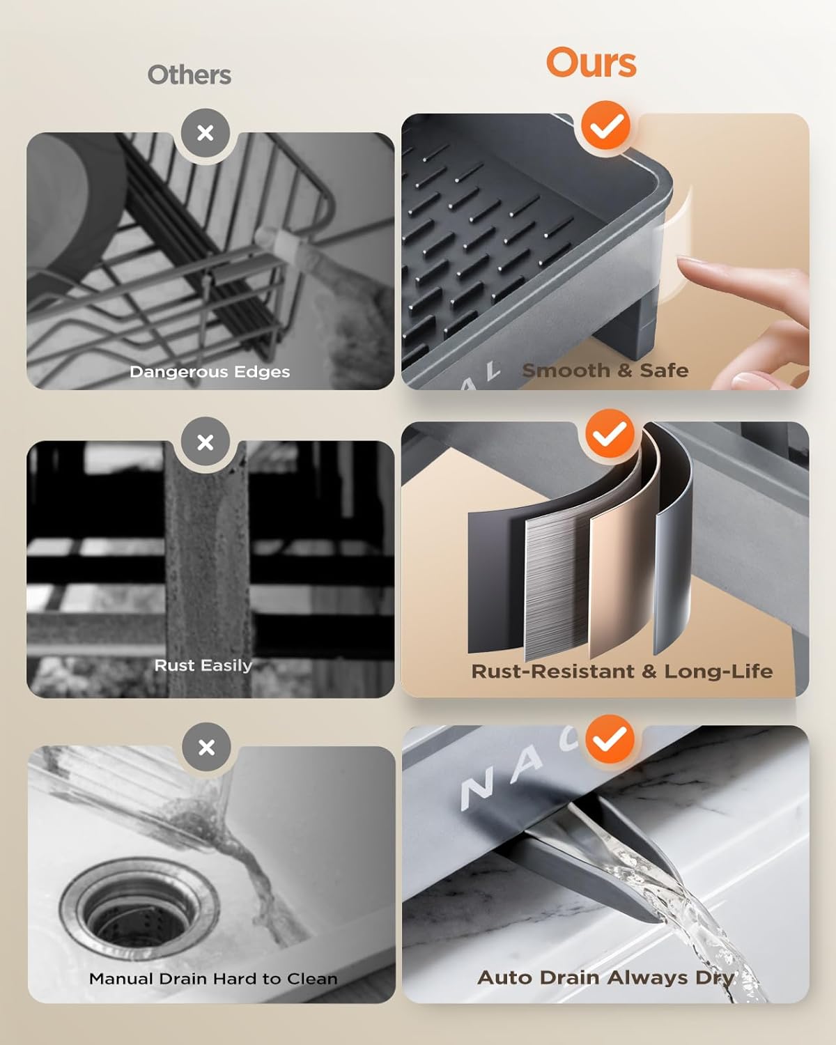 Nacial Kitchen Sink Caddy Organzier with High Brush Holder, Sponge Holder for Kitchen Sink with Two Towel Racks & Soap Dispenser- Rustproof 304 Stainless Steel Kitchen Countertop Storage Essentials