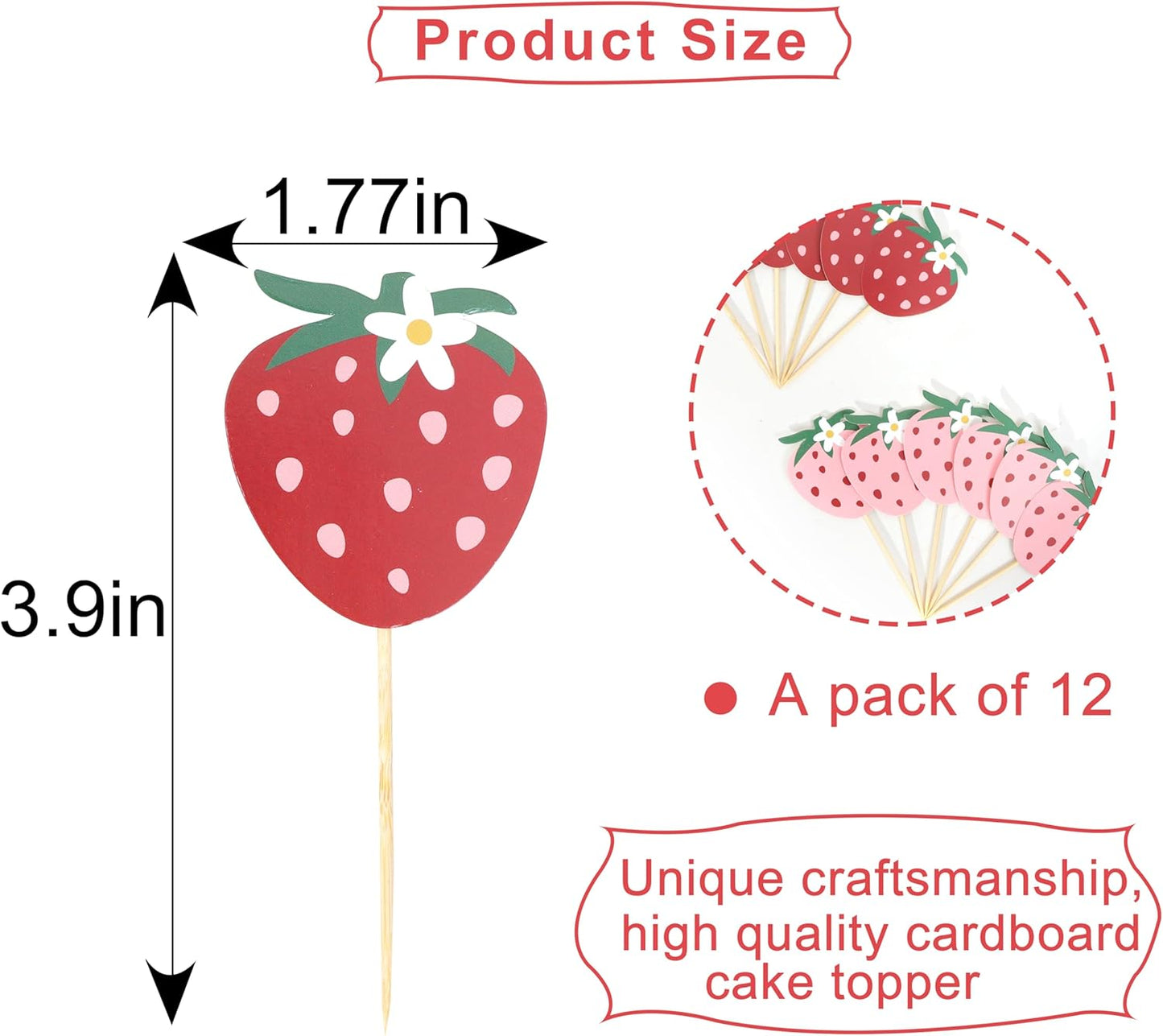 Strawberry Birthday Cupcake Toppers - Strawberry Berry One 1st Birthday Cake Topper,Fruit Themed 1st Party Decorations.Sweet One Cupcake Toppers (Strawberry cake topper)