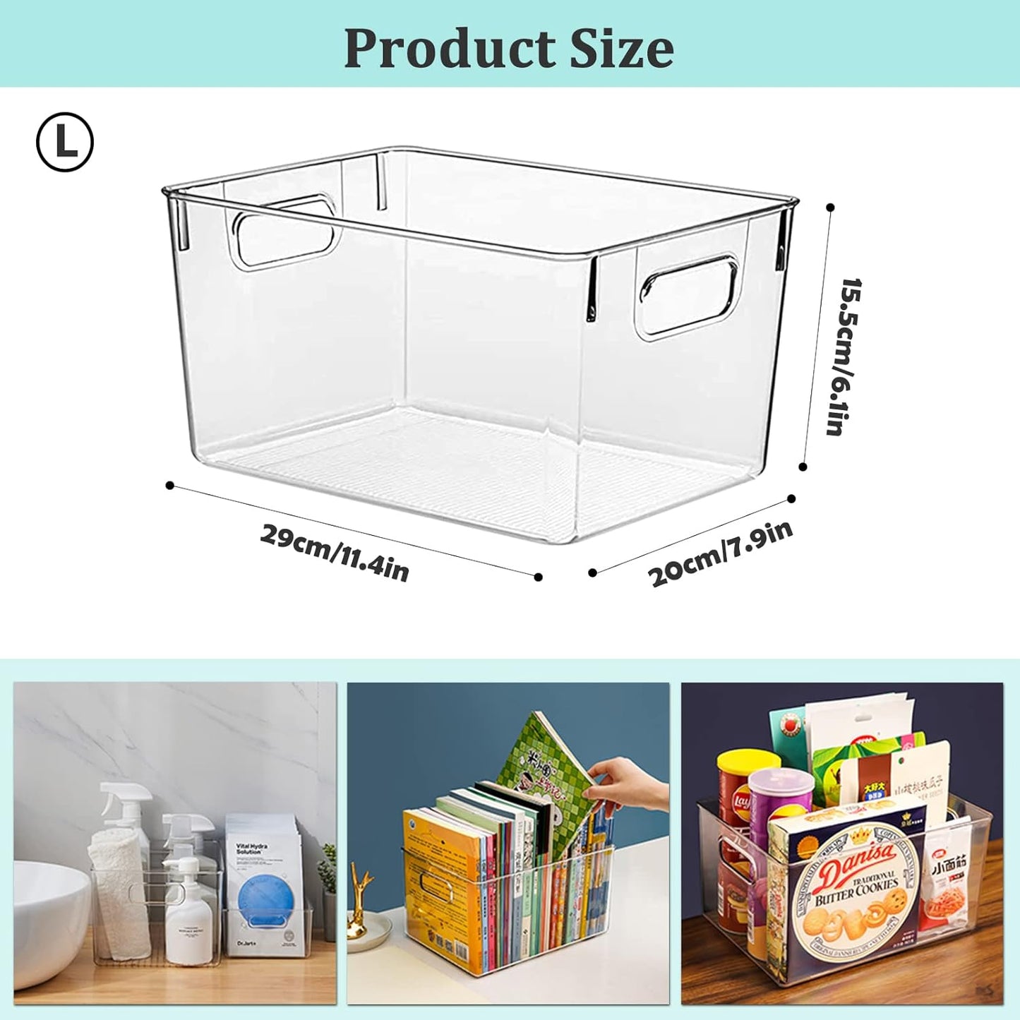 Clear Plastic Storage Bins, 4 Pack Pantry Organizers & Storage Containers, Cabinet Organizer, Home Organization Must Haves for Kitchen, Laundry Room, Office, Closet & Freezer