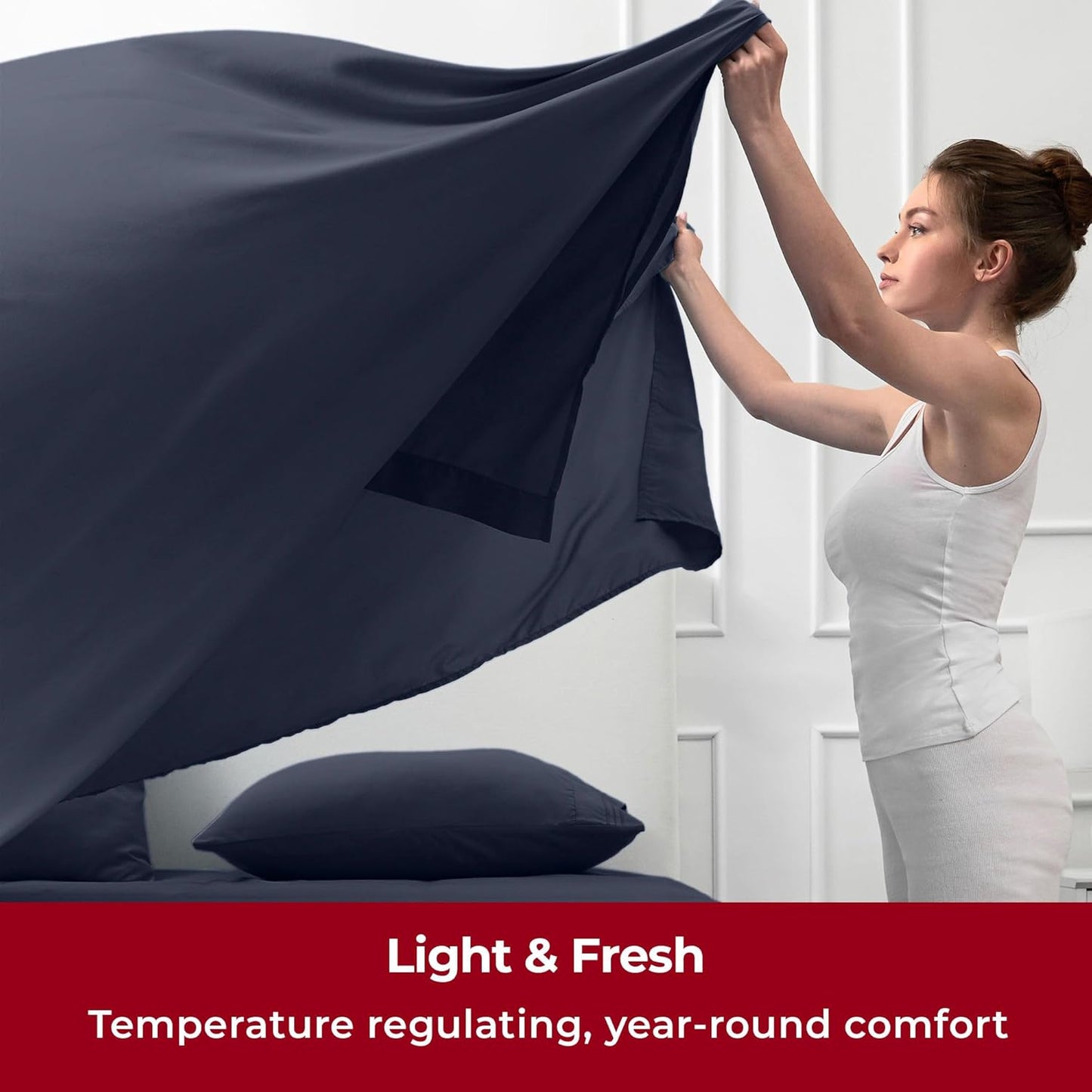 Mellanni Twin XL Sheets Set - 3 PC Iconic Collection Bedding - Hotel Luxury, Extra Soft, Cooling Bed Sheets - Wrinkle, Fade, Stain Resistant (Twin Extra Long, Navy Blue)