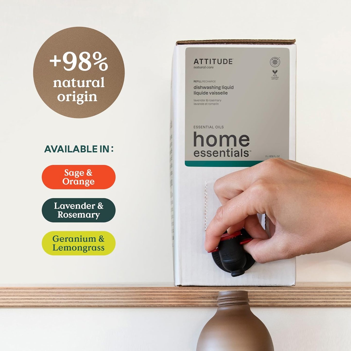 ATTITUDE Dish Soap, EWG Verified, Plant and Mineral-Based Ingredients, Vegan and Cruelty-free Household Products, Geranium and Lemongrass, 67.6 Fl Oz