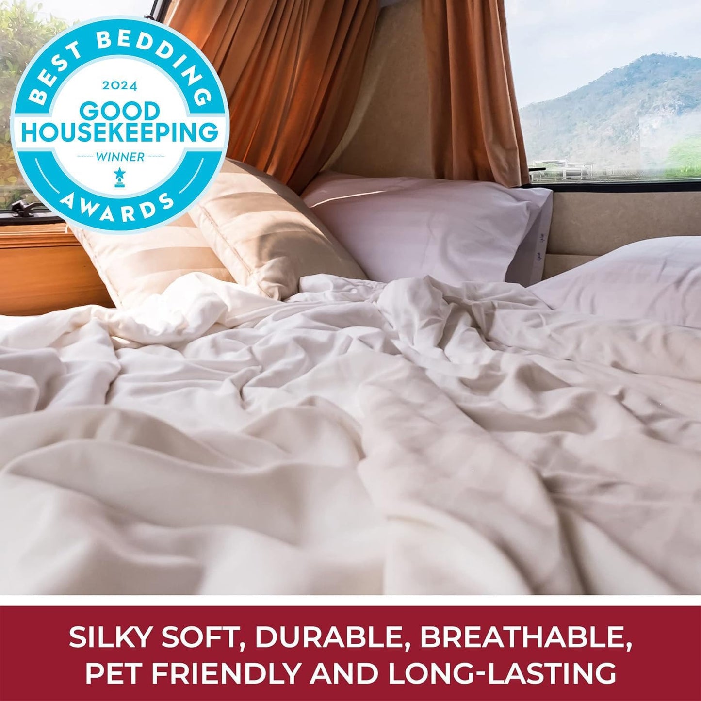 Mellanni RV Short Queen Sheets - 4 PC Iconic Collection Bedding - Hotel Luxury, Extra Soft, Cooling Bed Sheets - Deep Pocket up to 10 inch (RV/Short Queen, Pistachio)