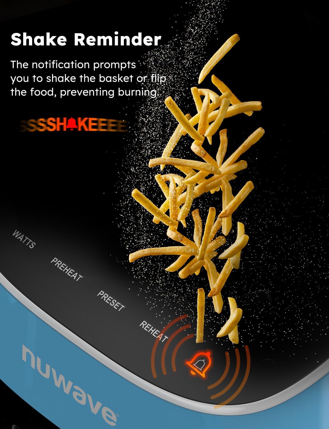 Nuwave Brio Plus 8 Qt Air Fryer, PFAS Free, New & Improved, Digital Touch Screen, Cool White Display, 50°F~400°F in Precise 5°, 5 Cook Functions, 100 Presets & 50 Memory, 3 Wattages 700, 1500, 1800