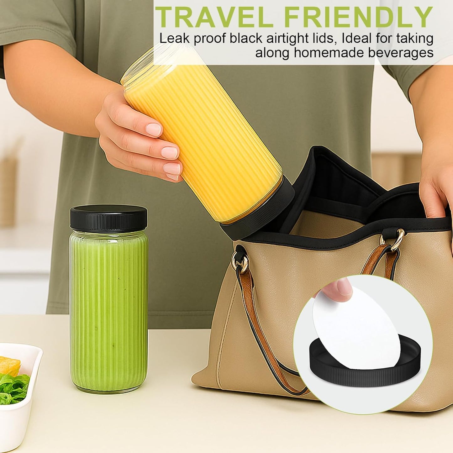 Ruckae 16oz 10 Pack Juice Bottles, Stripe Glass Bottles Juicing with Lids, Smoothie Cup Lids and Straws, Water Bottle Mason Jar Drinking Glasses for Juicing, Smoothies, Kombucha