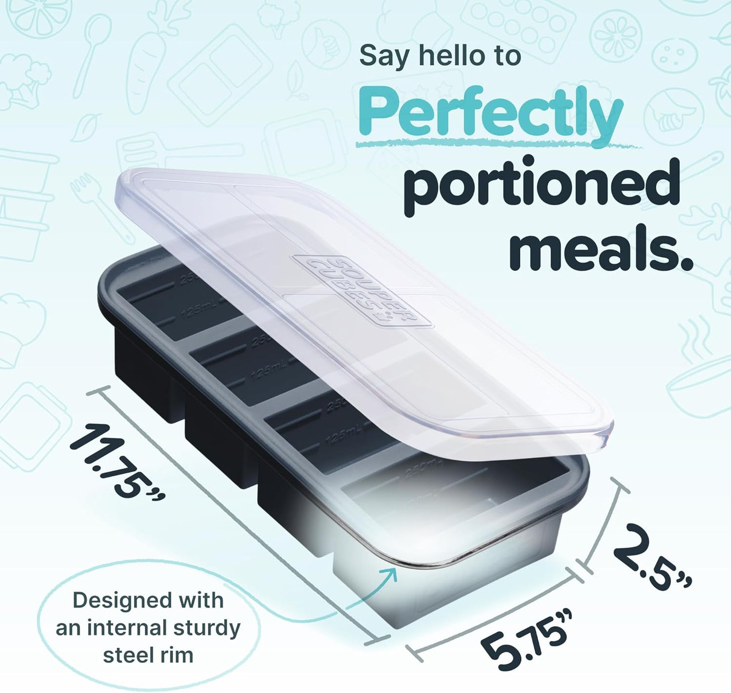 Souper Cubes 1 Cup Silicone Freezer Molds - Soup Cubes Perfect for Storing Broth, Rice, Leftovers and More - Silicone Freezer Trays with Lids for Meal Prep - Charcoal - 1-Pack