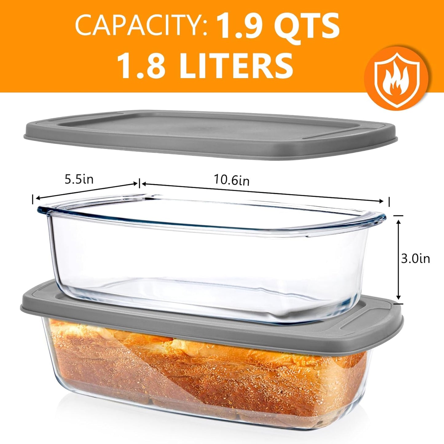 Glass Loaf Pans With Lids - 1.9 Qt for Baking Bread | Oven, Dishwasher, Fridge, Freezer & Microwave Safe | Suit for Lasagna, Meatloaf, Banana Bread - 2Pcs