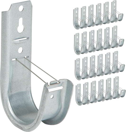 ICC 2-Inch Wall Mount J-Hook – 25-Pack, Cable Support Hooks with Retainer Clips, Galvanized Steel with Zinc Finish – for Structured Cabling and Cable Management