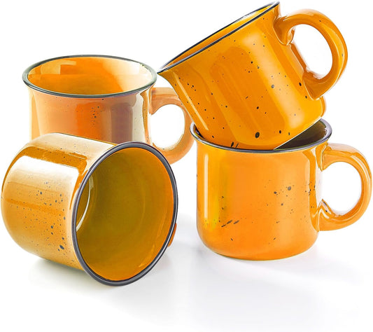 bestone Coffee Mugs Set of 4，16 oz Large Coffee Mugs, Ceramic Mugs with Handles,Salad,Noodles etc Coffee Mugs, Cups for Coffee Cereal Latte ，Microwave & Dishwasher safe，Yellow