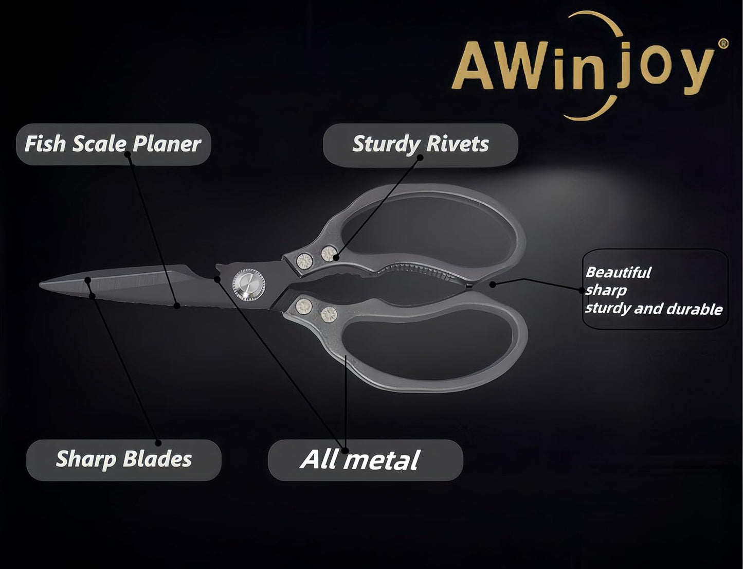 Kitchen Scissors, Heavy Duty Sharp Kitchen Shears Dishwasher Safe, Kitchen Accessories Cooking Shears for Kitchen Meat Chicken Fish Poultry Herb Bread (All Black), skr-05