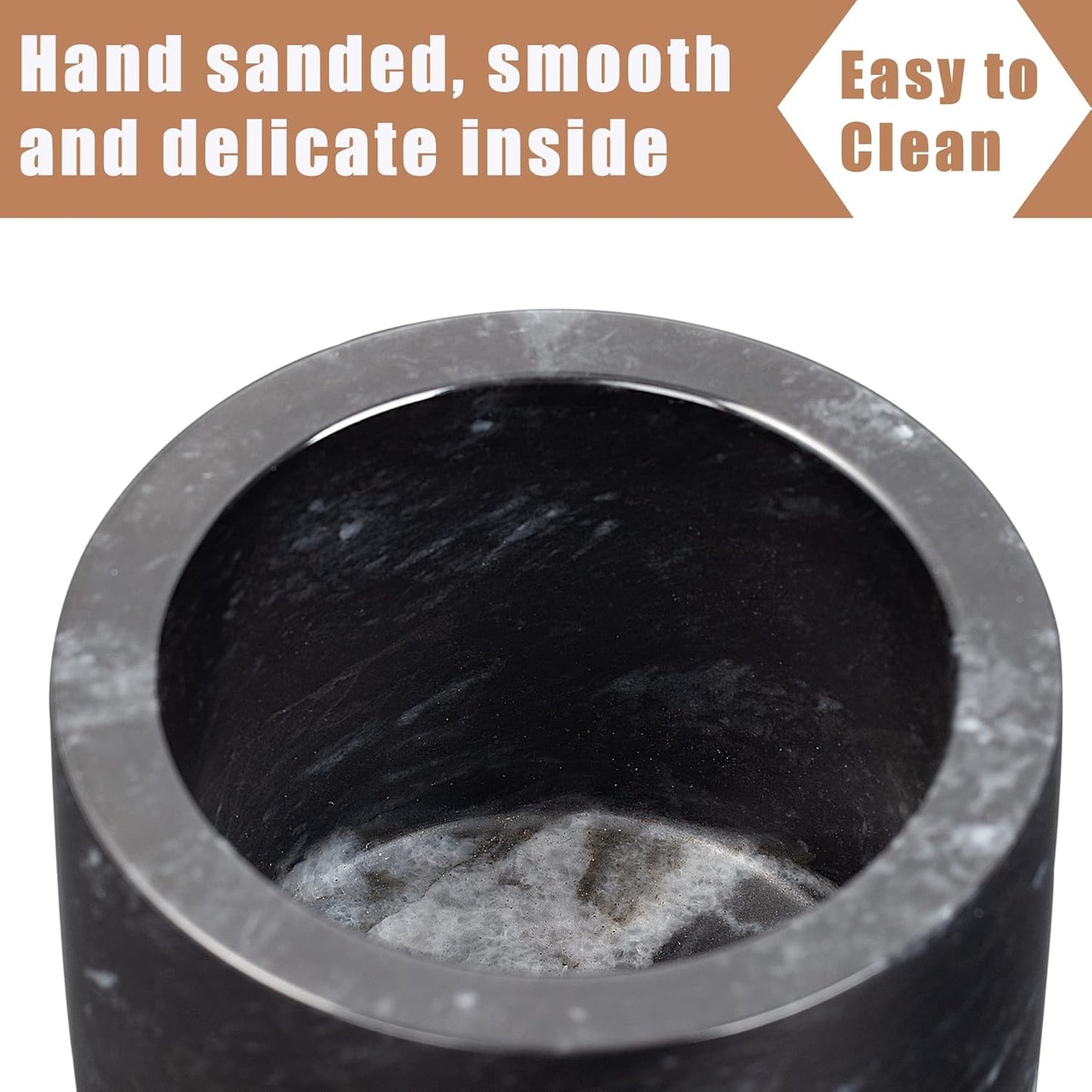 Marble Salt Cellar with Lid & Spoon, 11oz Salt and Pepper bowls, Handcrafted from Natural Marble, Smooth Inside (Black)