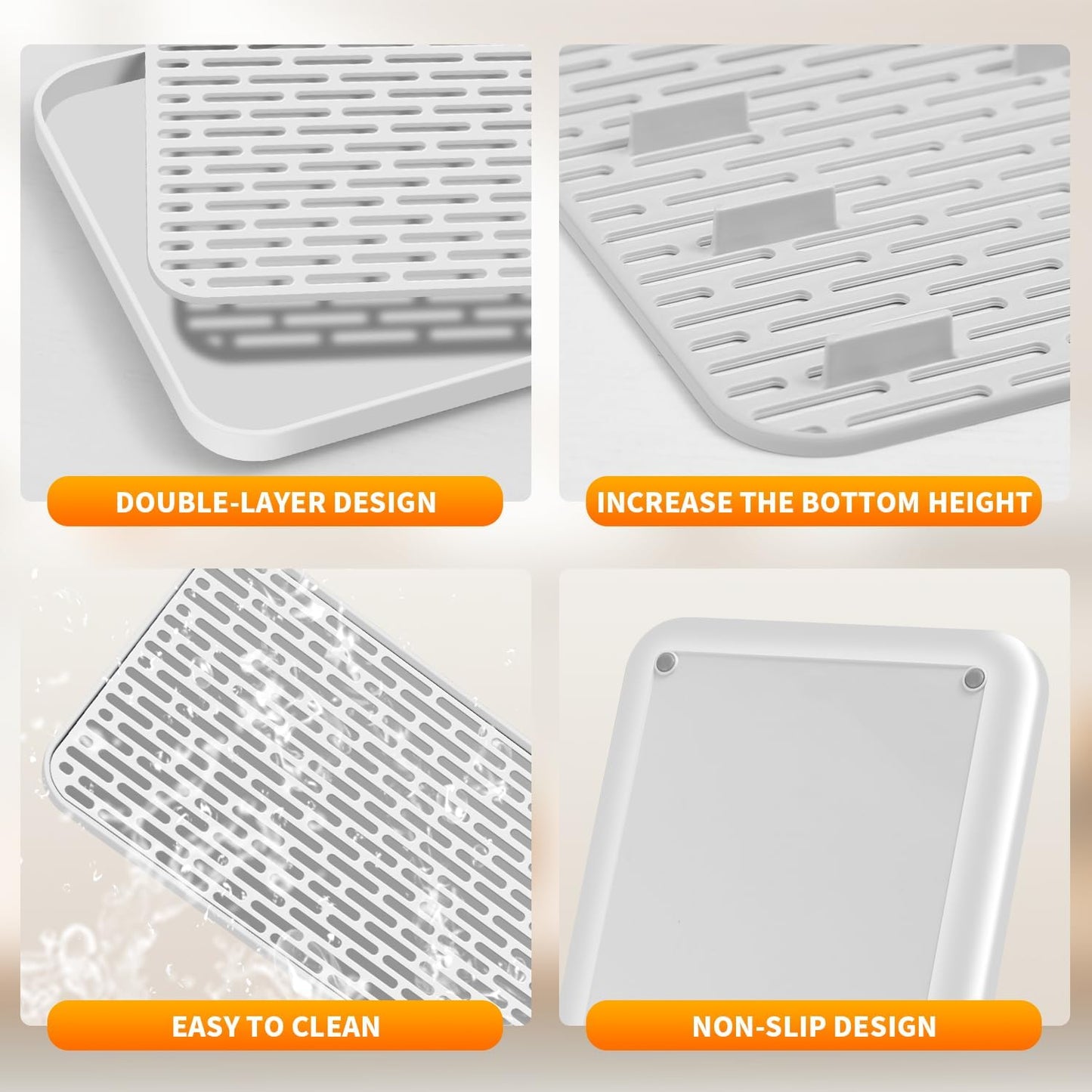 Plastics Drain Tray, Cup & Dish Drying Rack, Drain Board 2 Tier Non Slip Serving Tray with Drainboard Perfect for Sink, Coffee Table, Outdoor (12.2 x 7 x 0.98 in)