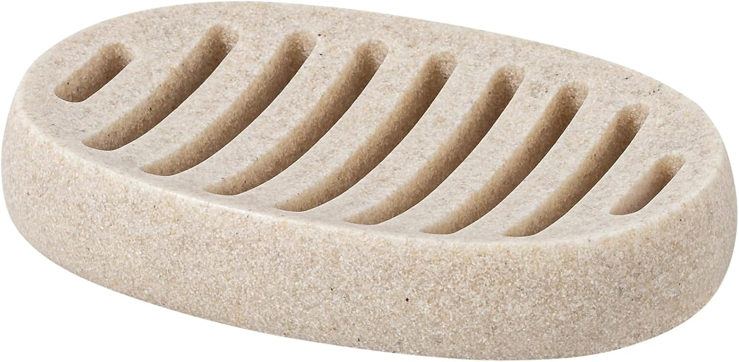 Soap Dish, Self Draining Bar Soap Holders, Oval Soap Saver Spone Holder Tray for Shower Bathroom Sink Countertop Kitchen Bathtub (Beige)