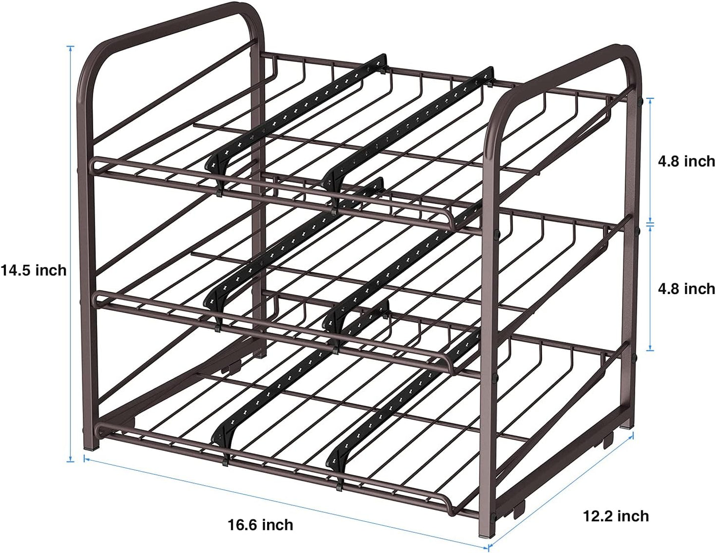 AIYAKA 3 Tier Stackable Can Rack Organizer–12.2" D x 16.6" W x 14.5" H,for food storage,kitchen cabinets or countertops,Storage for 36 cans,Bronze