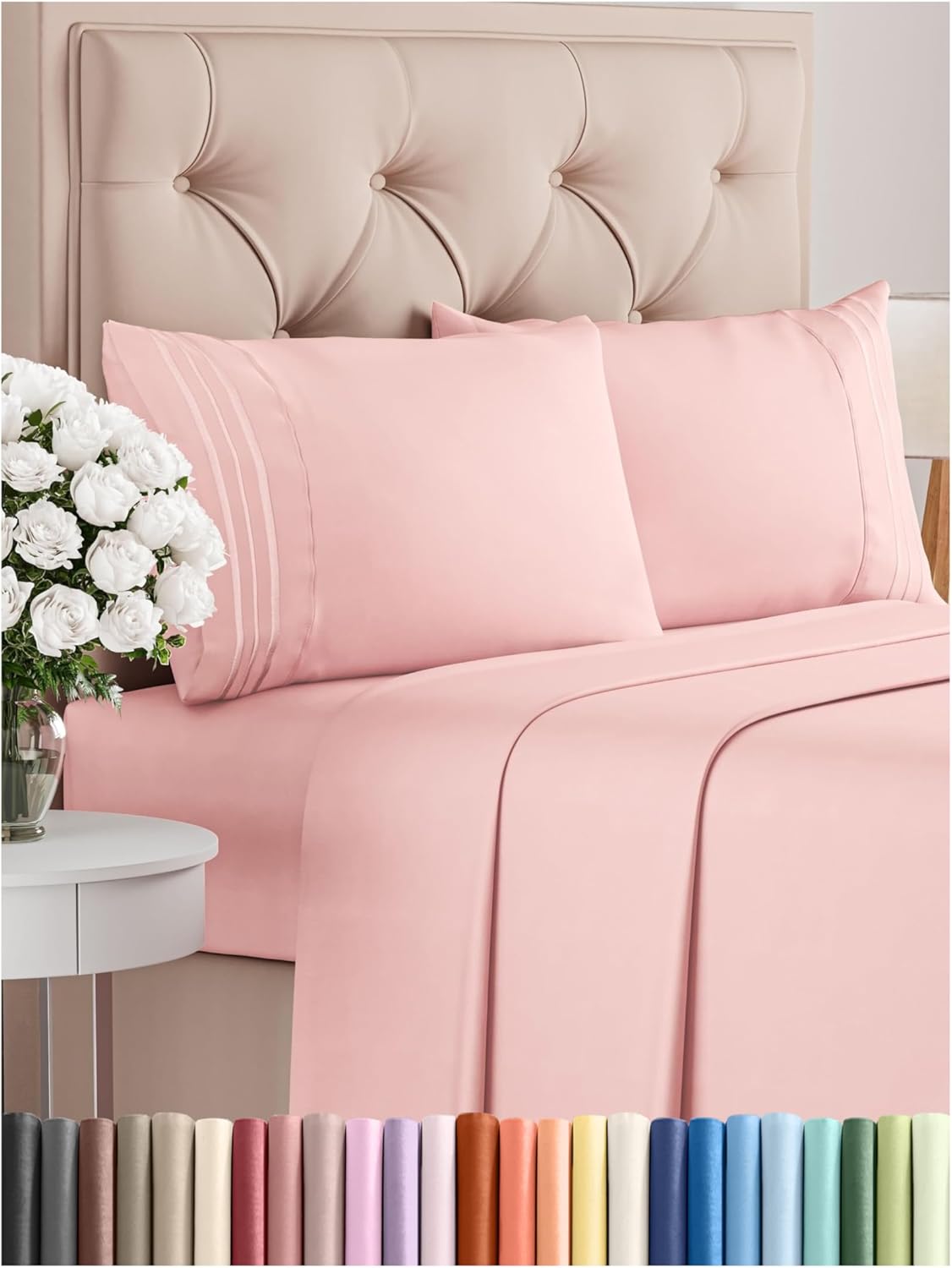 Full Size 4 Piece Sheet Set - Comfy Breathable & Cooling Bed Sheets Set - Hotel Luxury Bedding for Women, Men, Kids, Teens, Boys & Girls - Deep Pockets, Ultra-Soft, Wrinkle Free - Oeko-Tex - Baby Pink