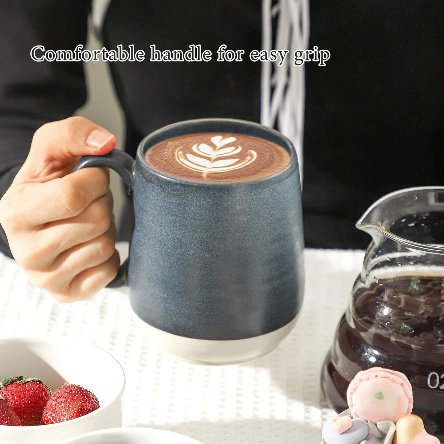 Hasense Coffee Cups Ceramic, Coffee Mugs with Handles Set of 4, 15 oz Tea Cups for Home and Office, Stylish Colorblocking Mugs for Coffee, Tea, Latte, Hot Chocolate, Christmas Cups Gift, Deep Blue