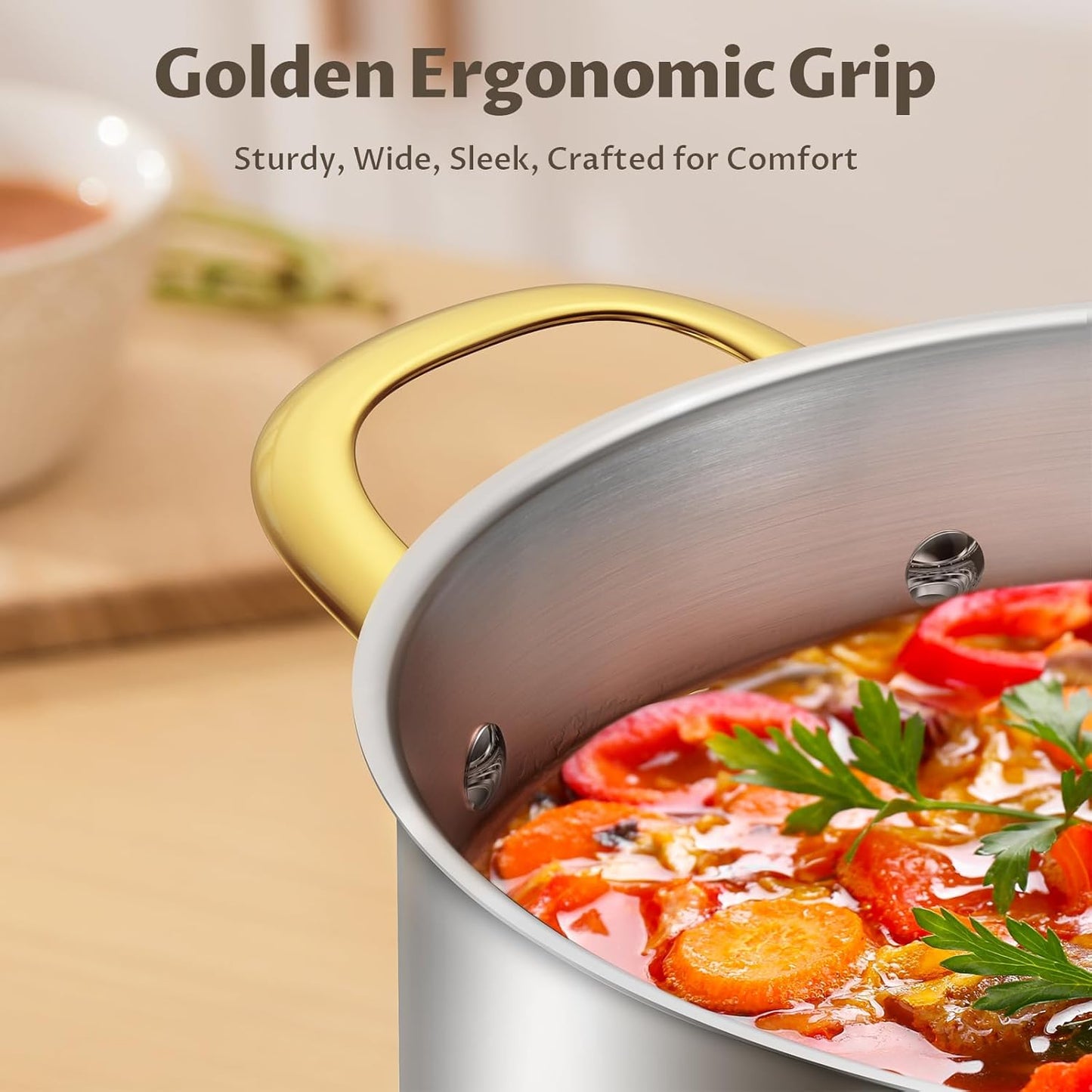 BEZIA 8 Quart Stainless Steel Stockpot with Lid, Induction Compatible Cooking Pots, Triple-Layer Bottom for Even Heat, Pasta & Soup Pot for Cooking, Boiling, Stewing, Dishwasher Safe