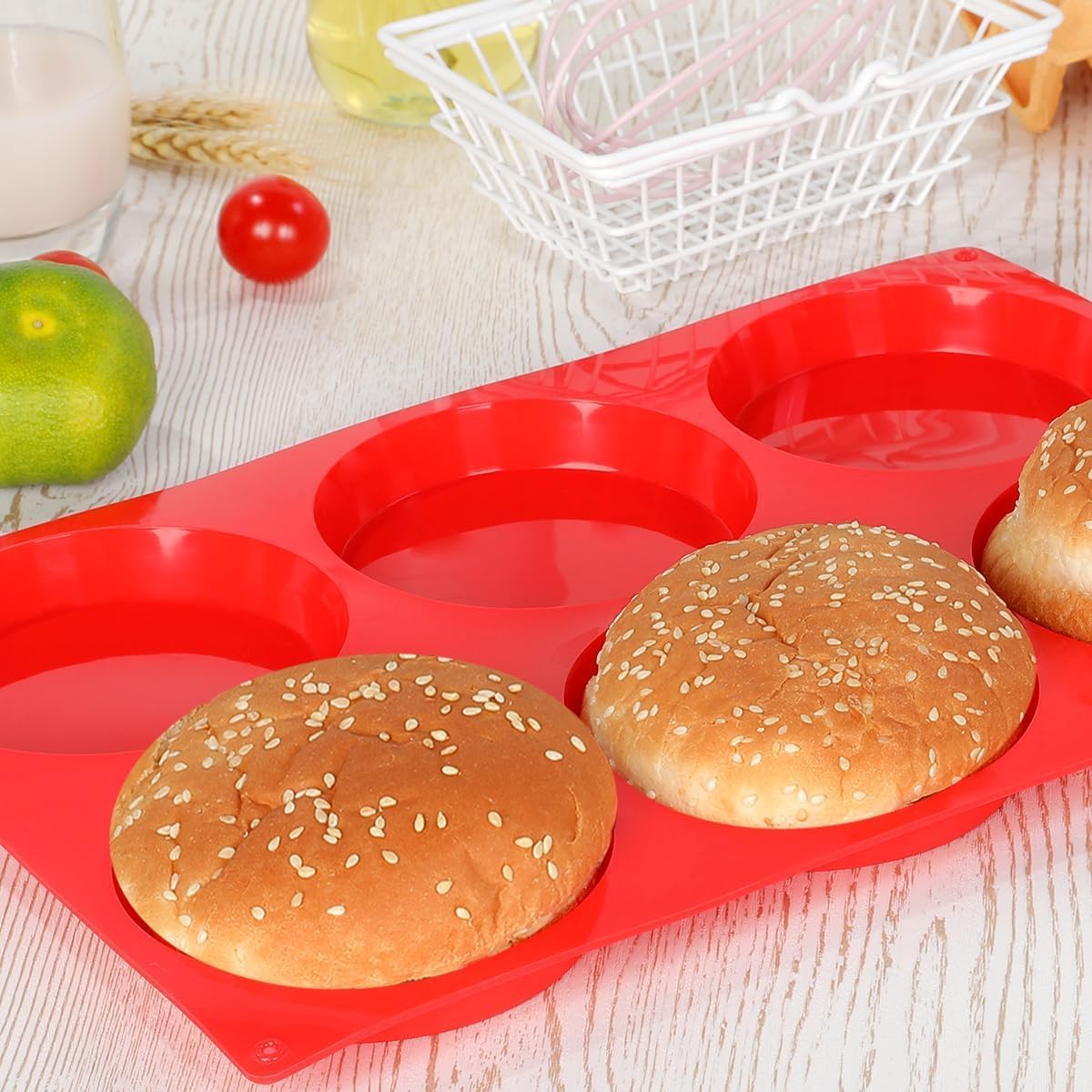 CAKETIME Jumbo Muffin Top Pan, Silicone Egg Molds for Breakfast Sandwiches 4 Inch Large Egg Baking Pan for Oven English muffins, Whoopie Pies, Corn Bread, Egg bites, Tarts 2 Pack Red