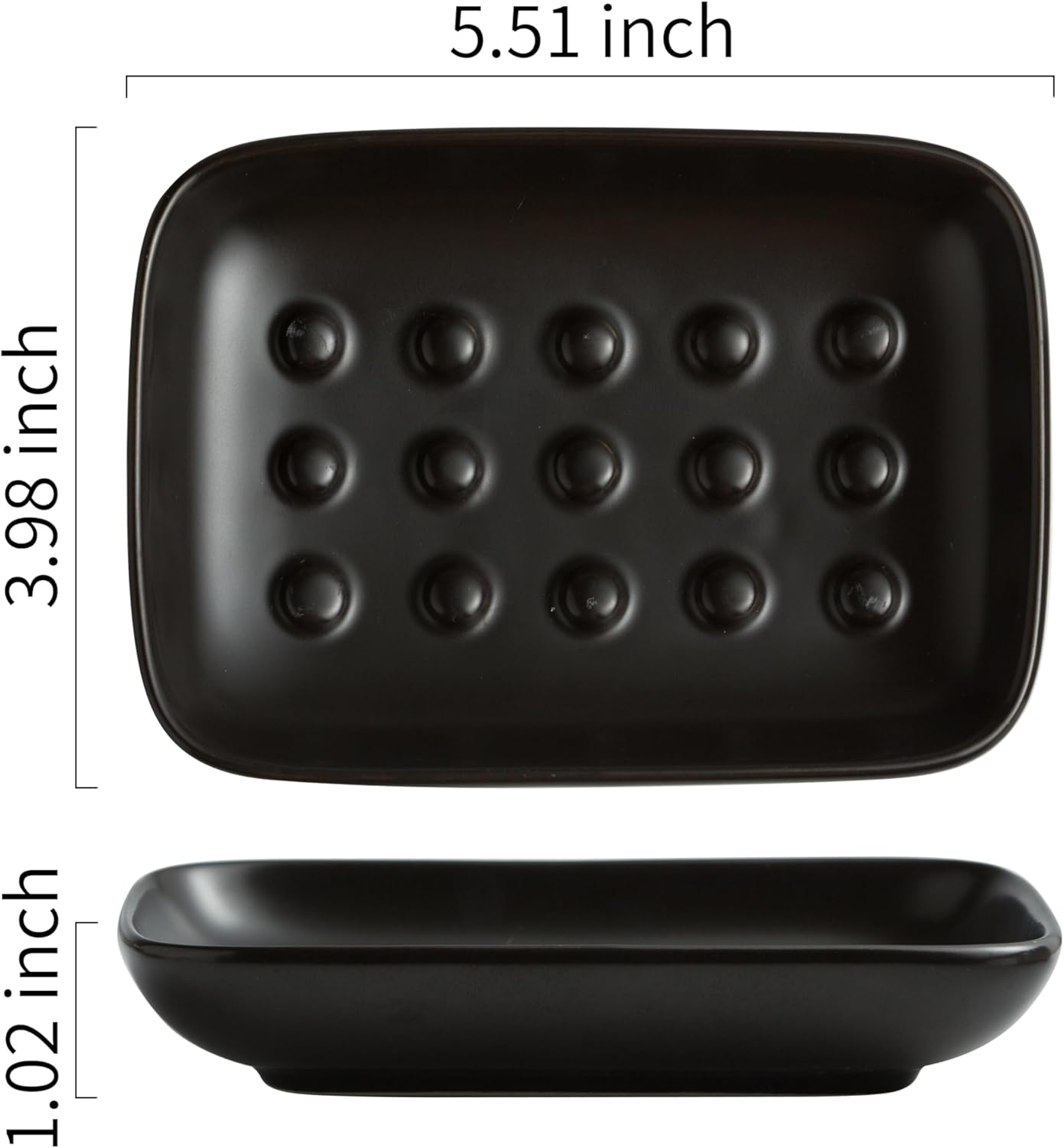 Soap Dish, Ceramic Soap Holder Shower Soap Dish for Bar Soap Sponge, Soap Saver Tray for Bathroom Kitchen Sink, Black