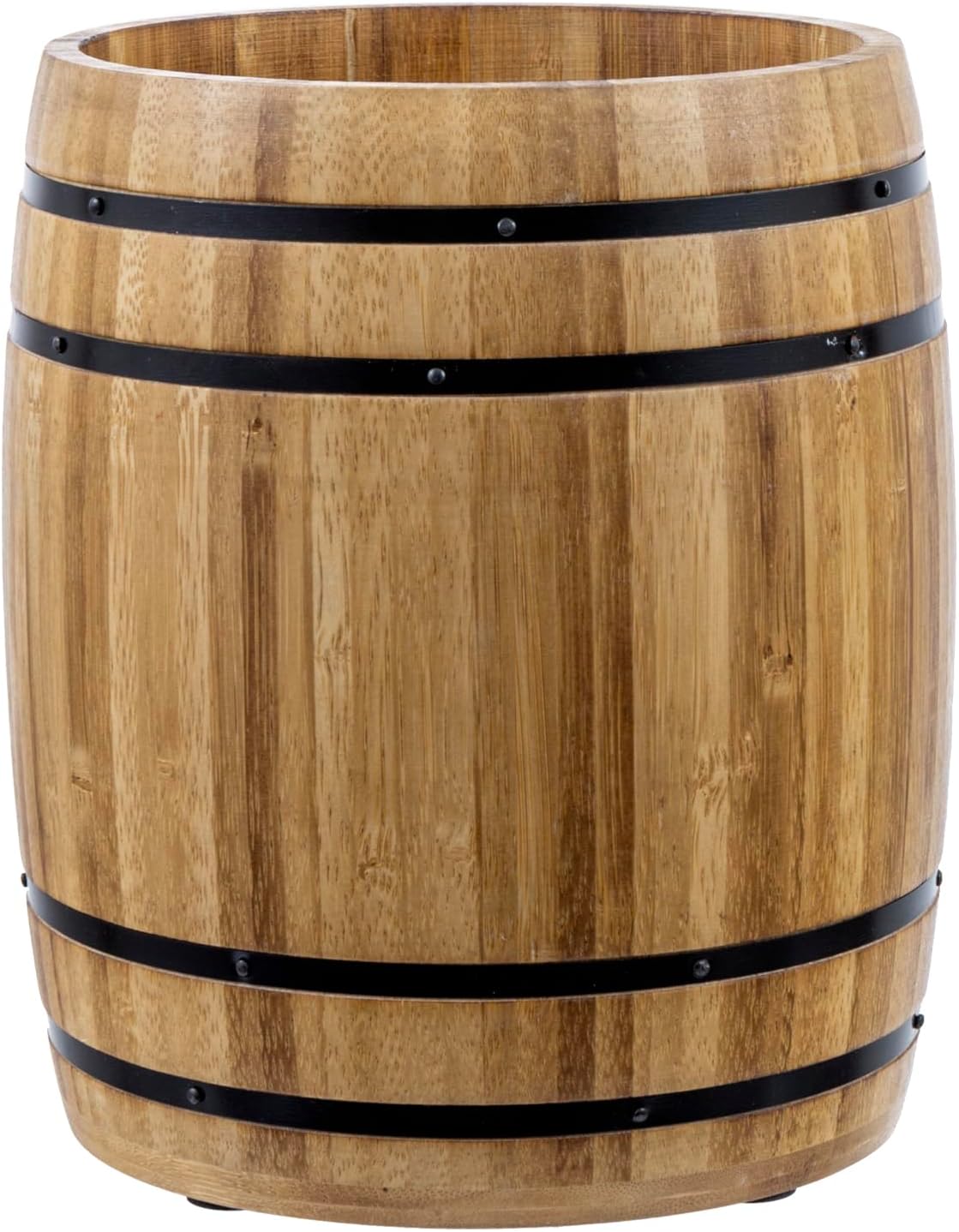 MyGift Wine Barrel Design Kitchen Utensil Crock, Light Brown Solid Bamboo Wood Cooking Tool Holder