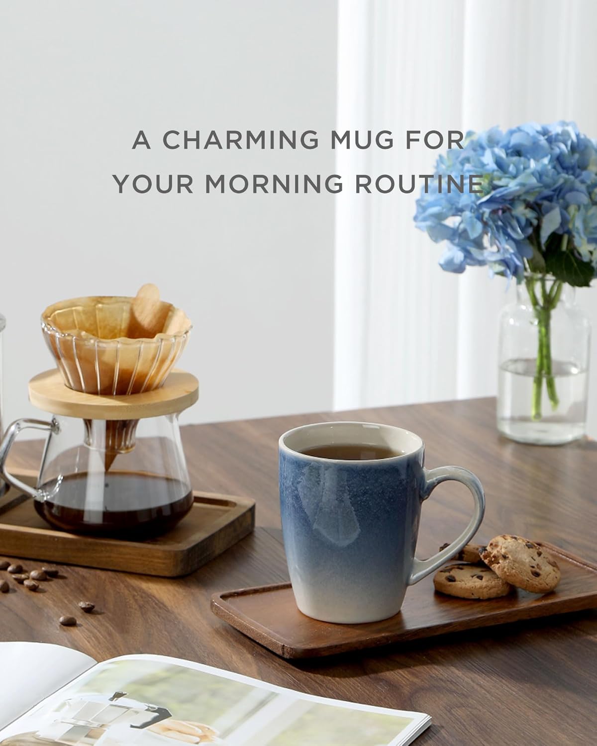 famiware Coffee Mugs Set, 13 oz Mug Set of 4, Stoneware Cups for Latte, Hot Tea, Mocha, Cocoa, Cappuccino, Microwave and Dishwasher Safe, Glacier Series, Azure Blue