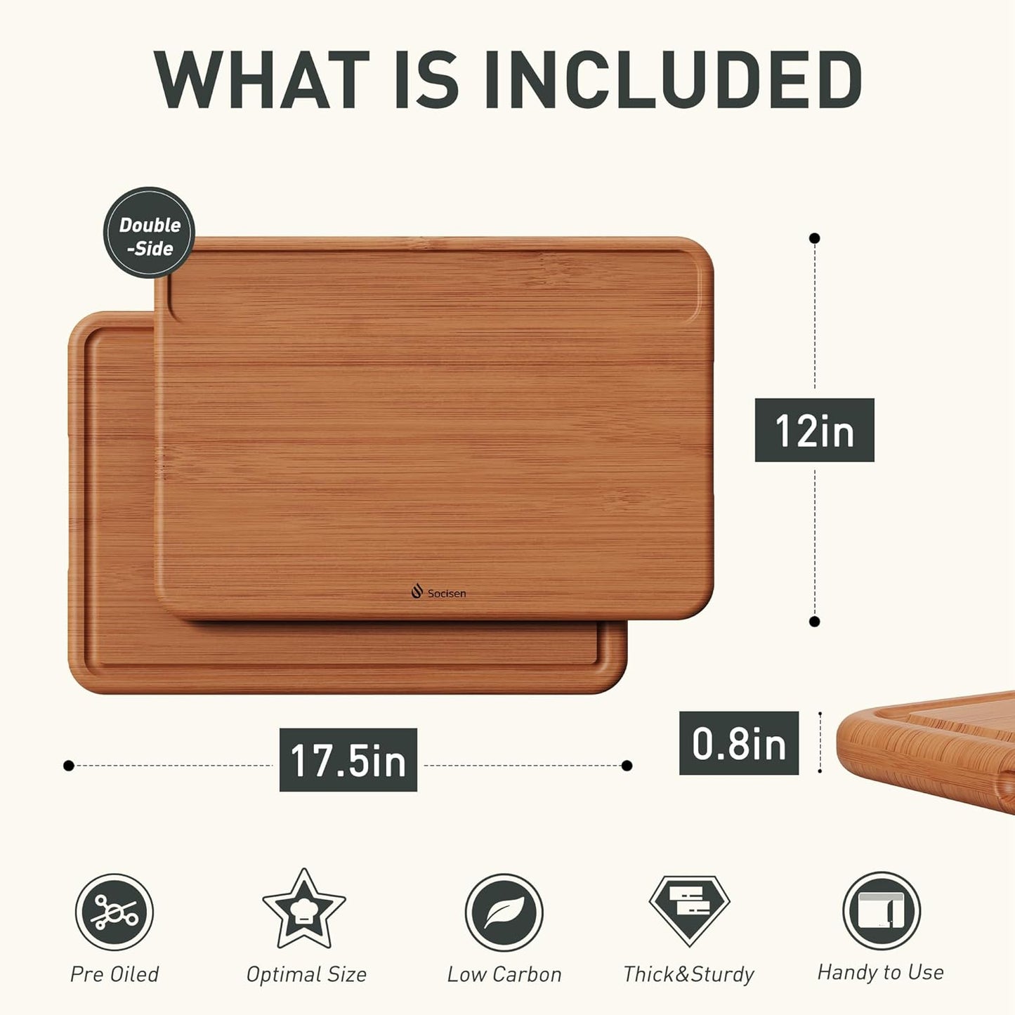 Extra Large Bamboo Cutting Board Set Over Sink Nice Solid Thick Wood Juice Groove Chopping Board Big Best Hardwood Counter Organic Vegetable Kitchen Gadgets Apartment Essentials(17.5" x 12" x 0.8")