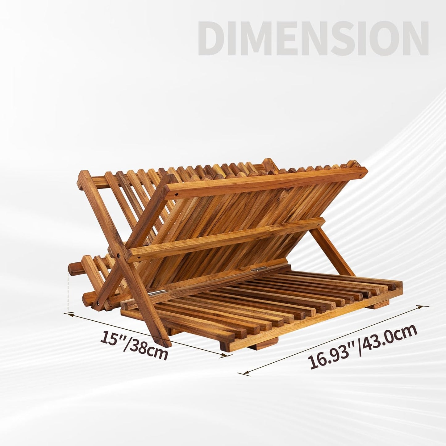 Utoplike 3 Tier Collapsible Teak Wood Dish Drying Rack, Foldable Large Capacity Dish Draine, Space-Saving Countertop Kitchen Organizer for Plates, Cups