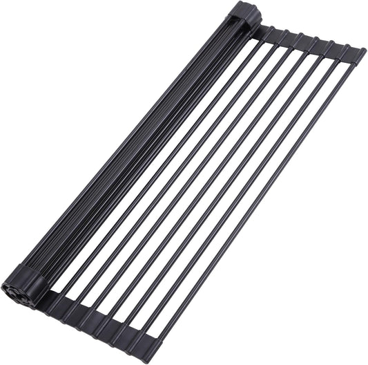 Ohuhu Roll Up Dish Racks, 16.5" L x 13" W Over The Sink Dish Drainer Drying Rack Kitchen Sink Organizer Silicone Wrapped Large in Sink Dish Drying Rack Foldable Rolling Drain Mats Anti-Slip