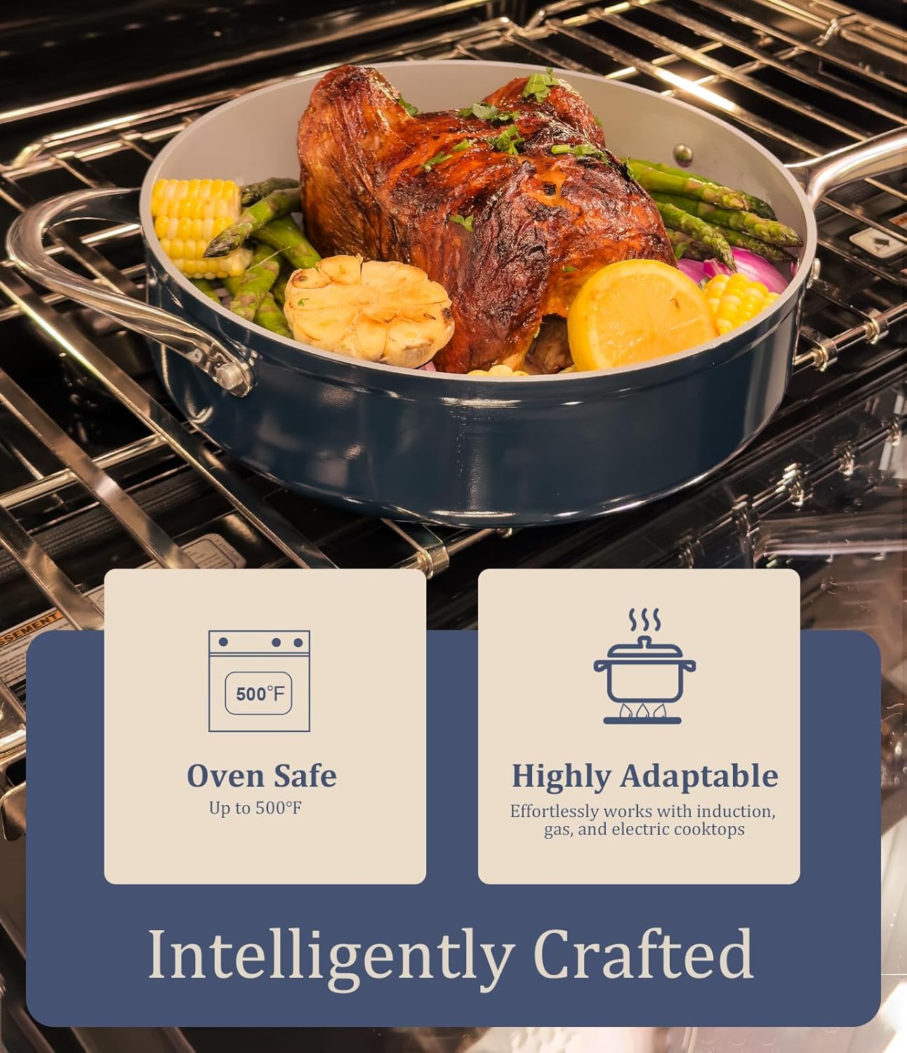 Nonstick Ceramic Frying Pan 10 Inch for Induction Cooktop - Non Toxic, PTFE/PFOA/PFAS Free, Oven & Dishwasher Safe up to 500°F - Non Stick Small Skillet with Stay-Cool Handle - Navy Blue