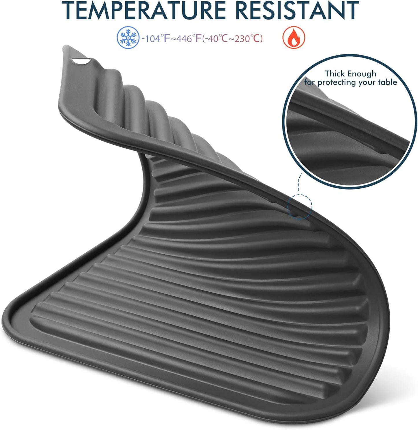 HOTEC BPA Free Silicone Trivets for Hot pots and Pans, 446℉ Heat Resistant for Kitchen Counter Dish Drying Mat, Set of 2 Dark Grey