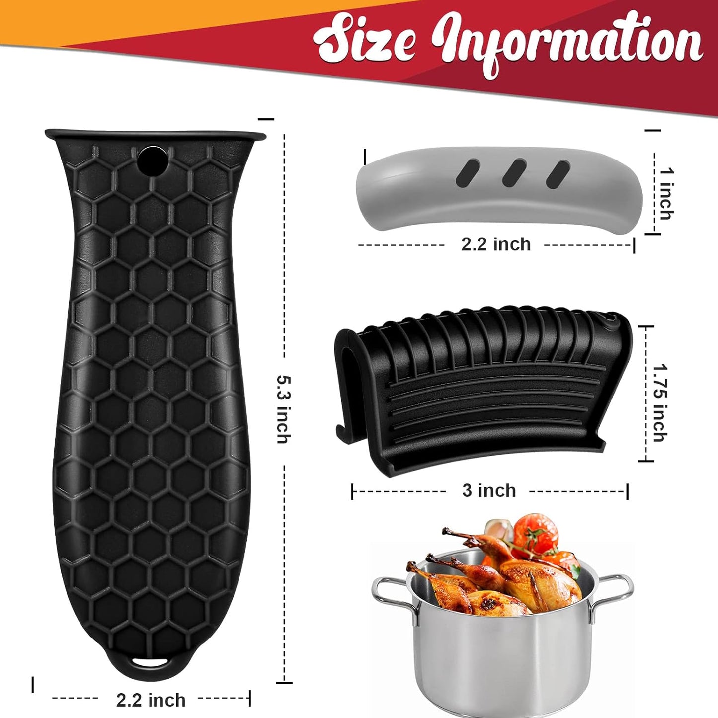 10pcs Cast Iron Handle Cover, Silicone Hot Handle Holder, Heat Resistant Cast Iron Skillet Handle Covers Potholder for Frying Pans and Griddles Kitchen Supplies